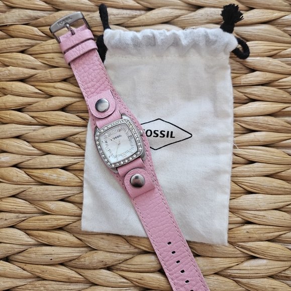 Fossil Watch Pink Leather Band With Rhinestones - Picture 4 of 9